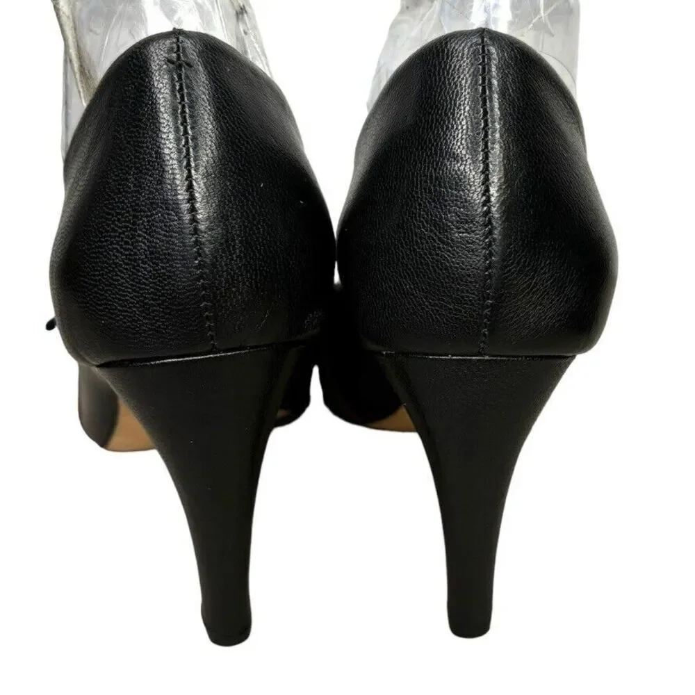 Plenty Tracy Reese Blk Leather Bow Glitter Toe High Heel Pump Womens Size 9/39.5 - Picture 5 of 12